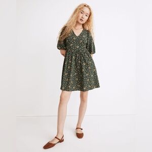 Madewell Poplin V-Neck Bubble-Sleeve Mini Dress w/ Pockets
